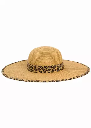 Adrienne Vittadini Leopard Print Trim Straw Floppy