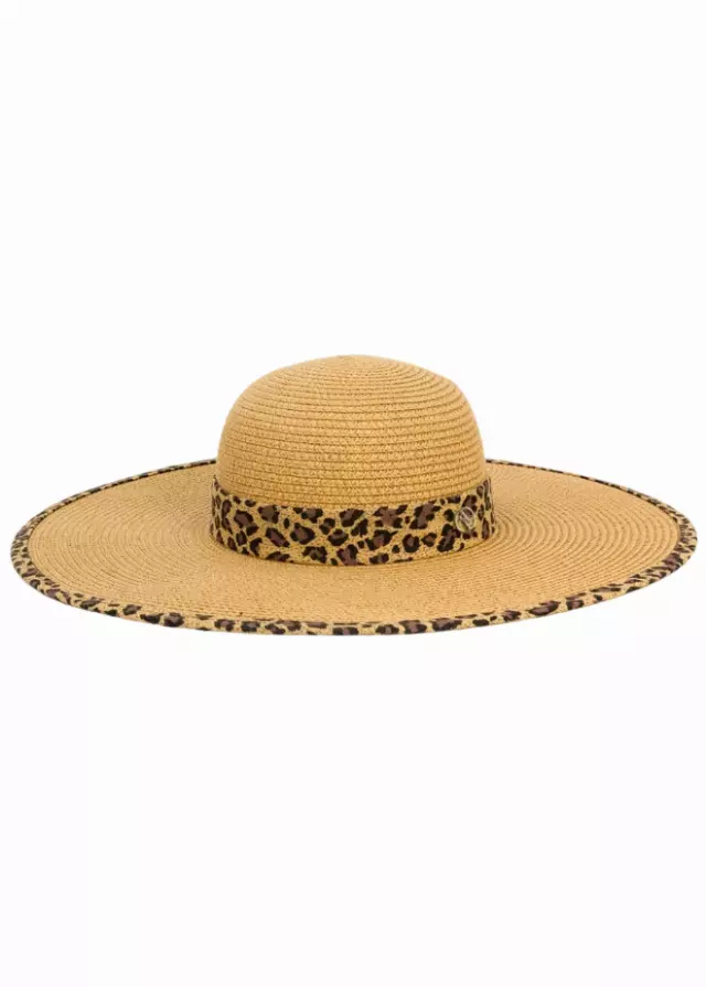 Adrienne Vittadini Leopard Print Trim Straw Floppy