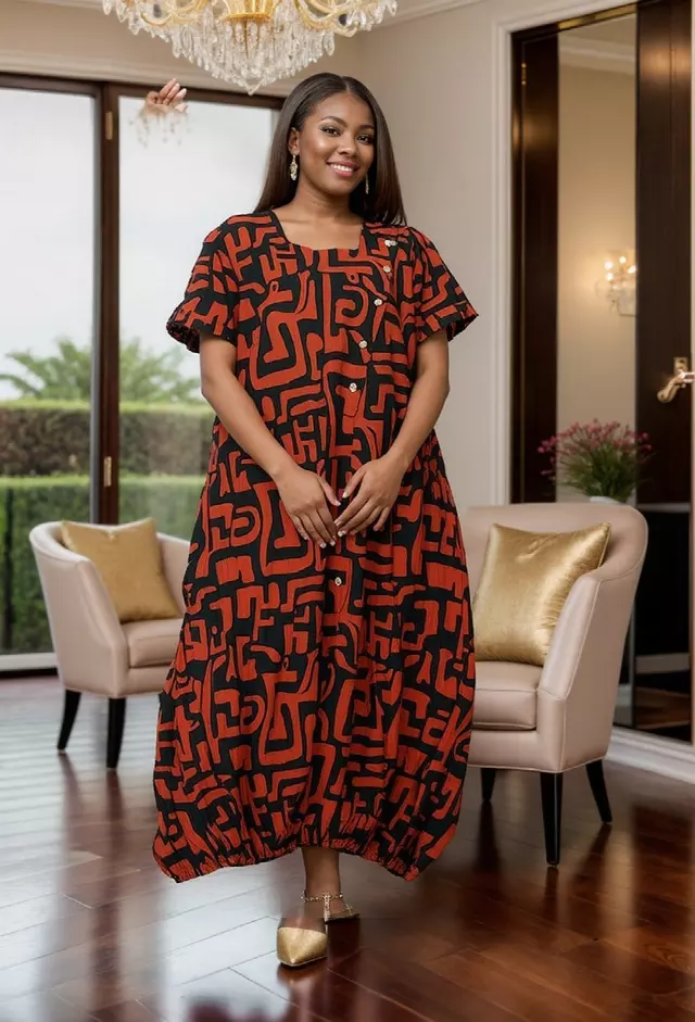 7883 - Ankle Length Baggy Printed Maxi Dress - $25.00 Each (3 pcs per pack) — Free Size / Print-618A