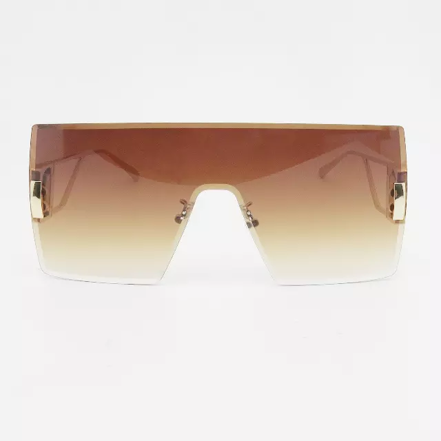 Futuristic Fashion Rimless Shield Sunglasses with Open Metal Frame Side Details J11057