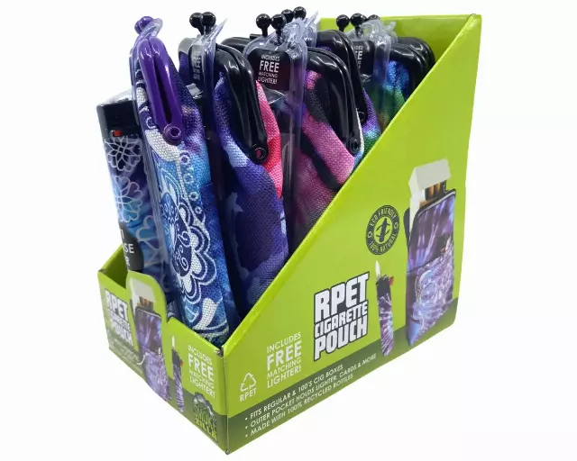 rPET Cigarette Pouch with Bonus Lighter - 6 Pieces Per Retail Ready Display 40313