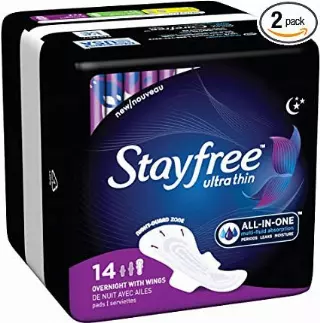 STAYFREE PADS 14 CT ULTRA THIN OVERNIGHT WITH WINGS — Case Pack of 8