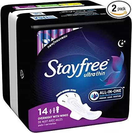 STAYFREE PADS 14 CT ULTRA THIN OVERNIGHT WITH WINGS — Case Pack of 8