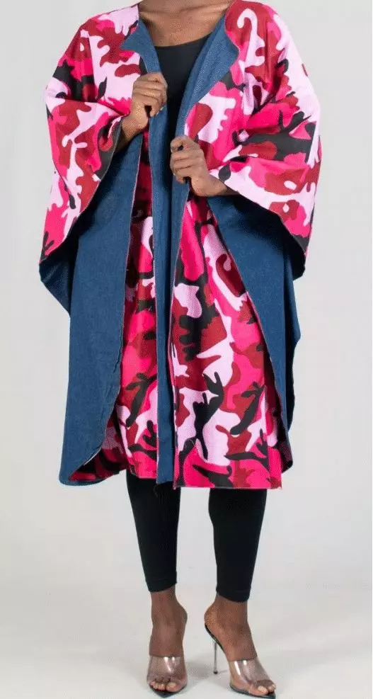 7021 - Denim Long Poncho - One Size (3pcs PRE-PACK) ($30 Each) — One Size / Print-340I