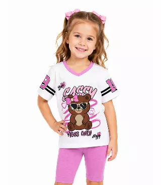 GIRLS PINK Oversized T-Shirt W Sassy Bear Screen Top and Biker Legging - 2249902