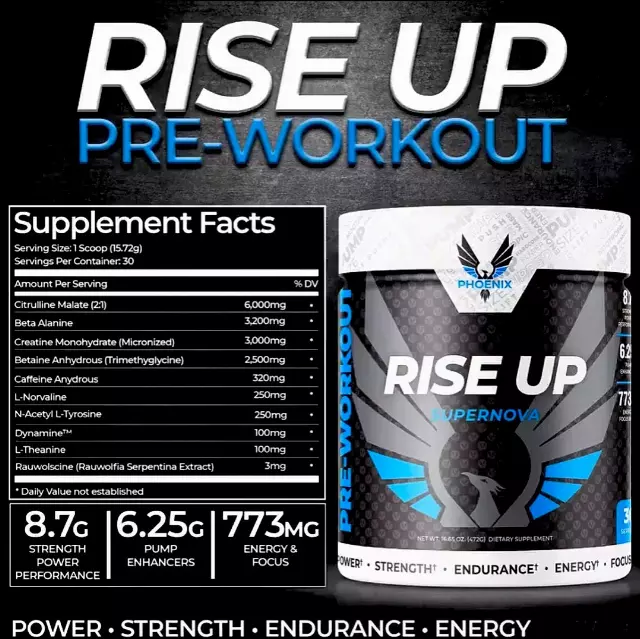 Phoenix Energy Pre-Workout Powder Rise Up 30 Servings 16.65 oz. Power Strength Endurance Energy Focus BB 10/25 — Arctic Storm