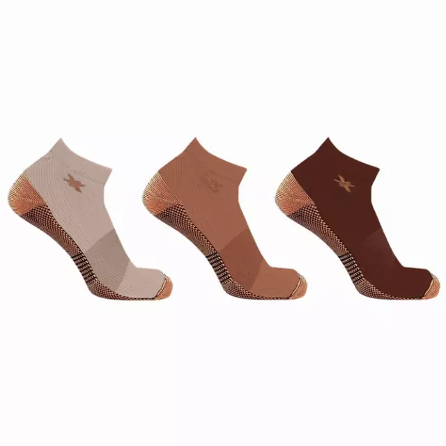 COPPER-INFUSED ANKLE SOCKS (3-PAIRS PACKED TOGETHER) — Mocha Dreams / Large/XL