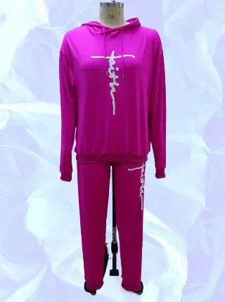 22125 -2 pcs Faith Jogging Suit -Lots of Colors Available- $25.00 Set (3 pcs per pack) — Plus - 1X 2X 3X / Hot Pink