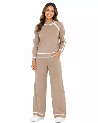 Knit Sweater & Wide-Leg Lounge Set #103 — Beige/Ivory / S/M-L/XL