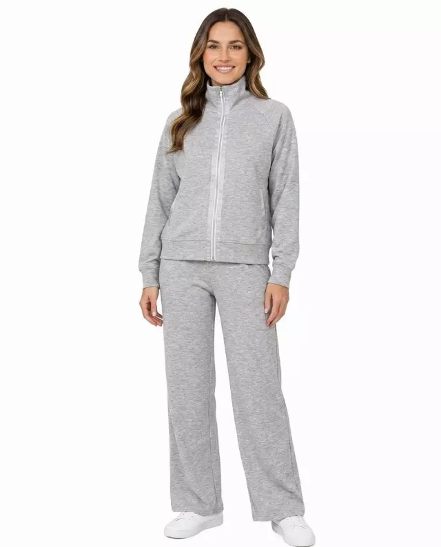 2pc Modal Lounge Set with Satin Ribbon and PearlZipper — Heather Gray / S-M-L-XL
