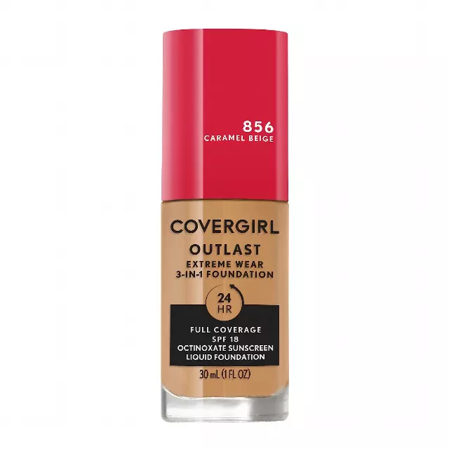 Covergirl Outlast Extreme Wear 3-in-1 Full Coverage Liquid Foundation, SPF 18 Sunscreen, Caramel Beige, 1 Fl. Oz.