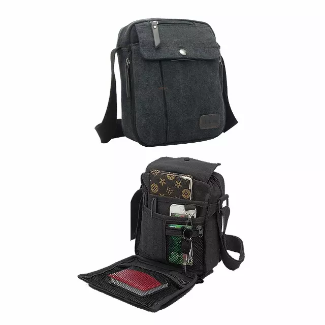 Multifunctional Canvas Sport Crossbody Shoulder Bag — Black