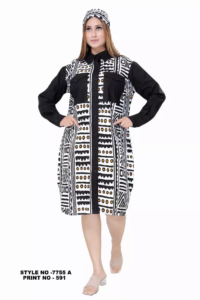 7755A Tunic Dress/Shirt in Mix Match Print (3 PCS PRE-PACK) - $18.00 EACH — One Size (4 - 24) / Print-591