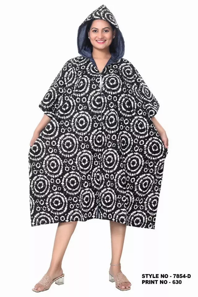 ON SALE!! 7854D 100% COTTON / DENIM PONCHO WITH HOODIE (3 PCS PRE-PACK) - $10 EACH — One Size (4 - 24) / Print-630
