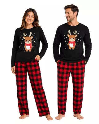 Adult Matching Family Pajama Set #121 — Black / Men's (S-M-L-XL)