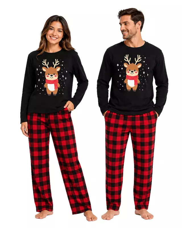 Adult Matching Family Pajama Set #121 — Black / Men's (S-M-L-XL)