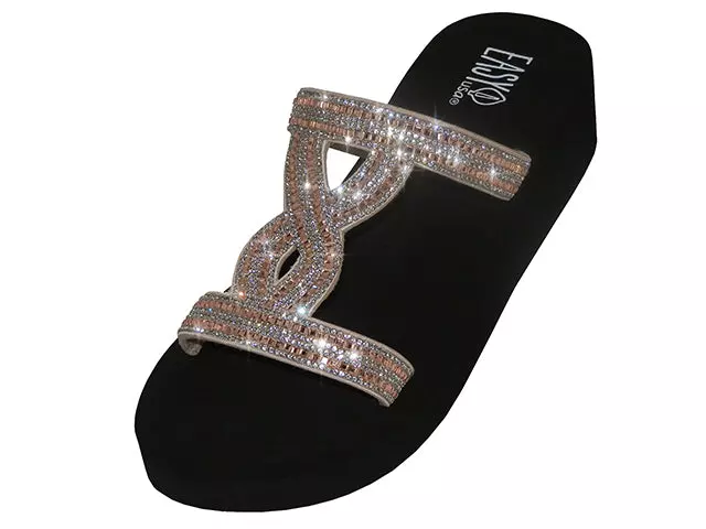 W633L - Women's "Easy USA" Rhinestone Upper Wedge Sandals — Rose Gold (W633L-RG) / 6-11 Assorted