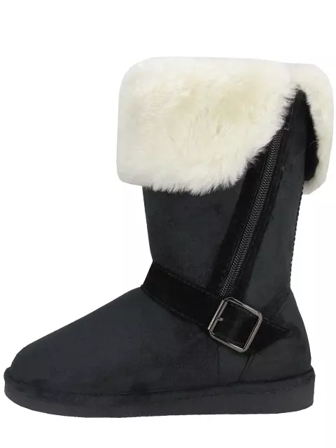 S5520L - Women's Micro Suede Fold Over Faux Fur Lined Boots — Black (S5520L-B) / 6-11 Assorted