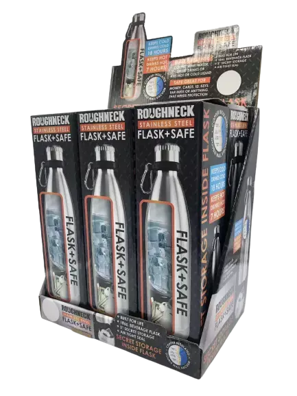 18 oz Stainless-Steel Flask and Safe - 6 Pieces Per Retail Ready Display 22931