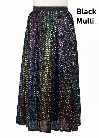 CHH-19014-17 - Women's Sequin Skirt High Waist Sparkle Party Cocktail Skirt (3-PCS PRE-PACK) — One Size Plus / Black/Multi / 3-Pcs Per Pack