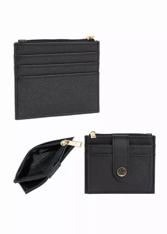 Rebecca & Rifka Saffiano Emblem Snap ID Card Holder — BK/GD