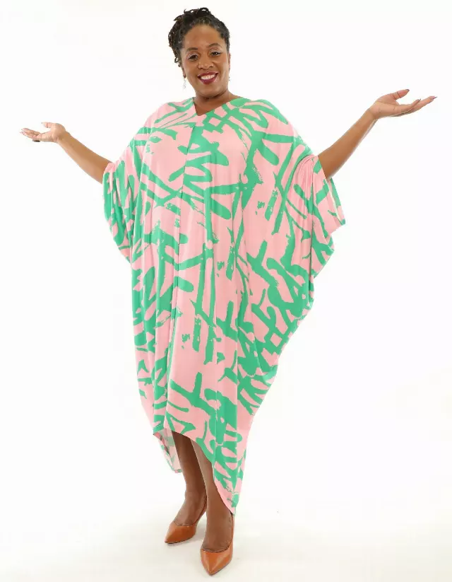 22144 - Pink Green Knit Kaftan - (3 Pcs Pre pack) - $20 Each