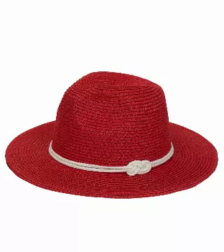 Magid Rope Brim Straw Panama Sun Hat — RED