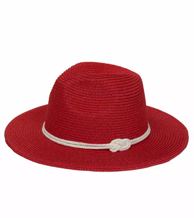 Magid Rope Brim Straw Panama Sun Hat — RED