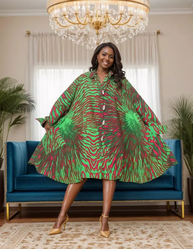 243 - NEW PRINT ALERT Big Button Authentic African Tunic Dress (3 PCS PRE-PACK) - $25.00 EACH — One Size (4 - 24) / Print-685