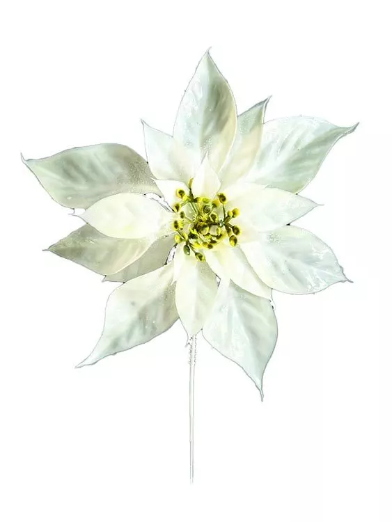 PLX2001WT – 10” Plastic Poinsettia pick (100 ct)- Min 1 Box – Case PK 6 Boxes