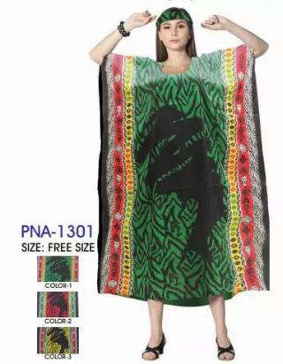 PNA-1301- Women's Colorful Face Silhouette Long Kaftan Dress - One Size $6 Each (12-PCS PRE-PACK)