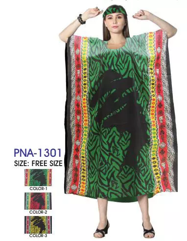 PNA-1301- Women's Colorful Face Silhouette Long Kaftan Dress - One Size $6 Each (12-PCS PRE-PACK)