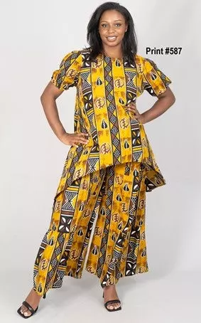 7772A NEW PRINTS!! Authentic African Print 2pc Pant Set - $30.00 Each (3 pcs per pack) — Free Size / Print-587