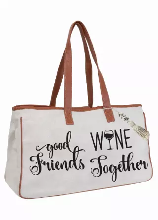 Magid Canvas Wine Tote "GOOD FRIENDS WINE TOGETHER"