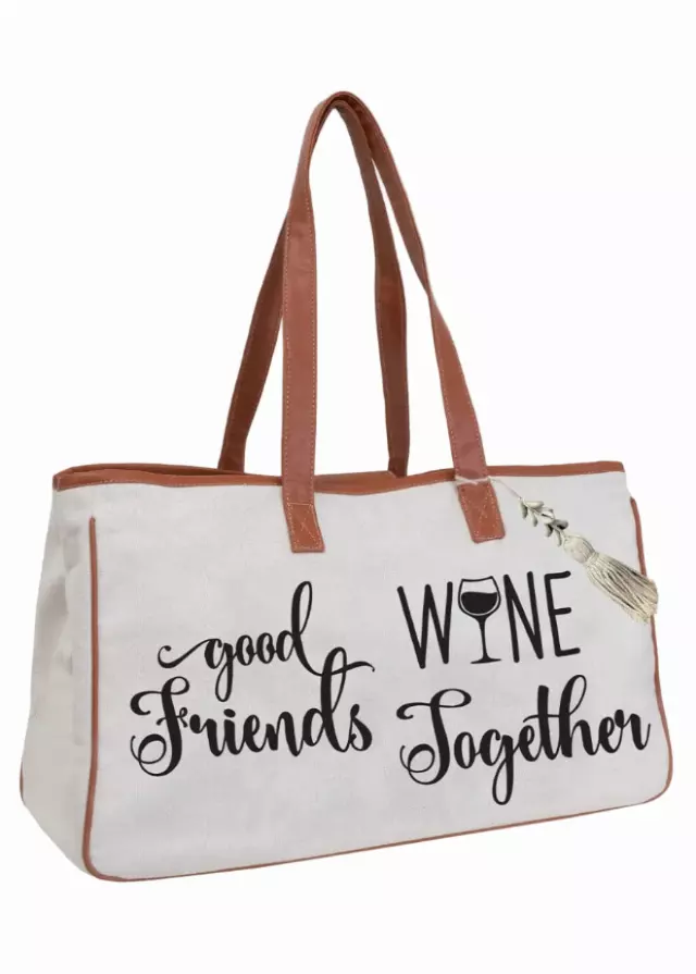 Magid Canvas Wine Tote "GOOD FRIENDS WINE TOGETHER"