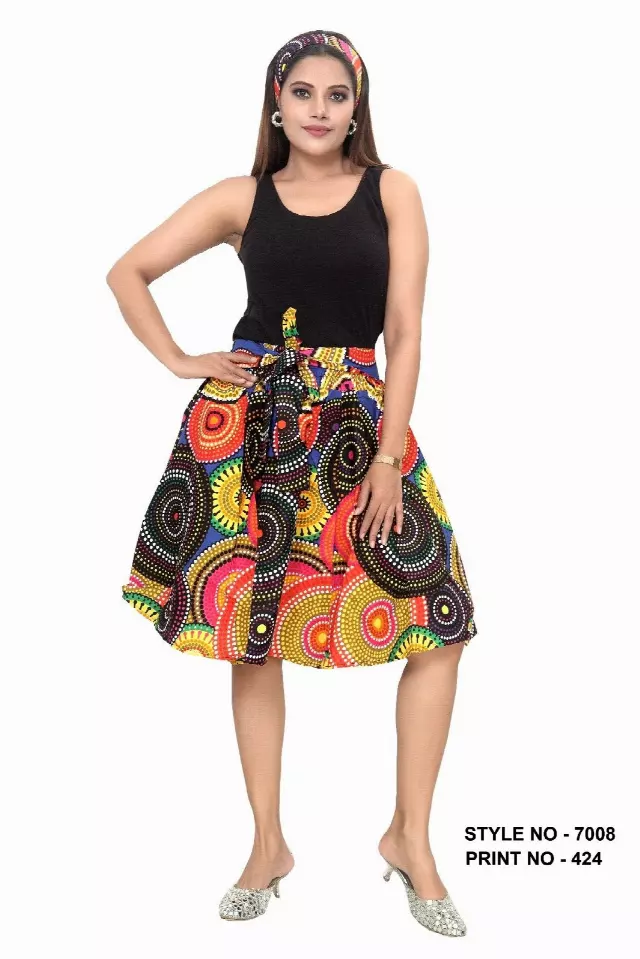 7008SK - NEW PRINTS ALERT - Elastic Short African Print Skirt - 24" - (3/pk) - Free Size - $15.00 Each — Free Size / Print-424