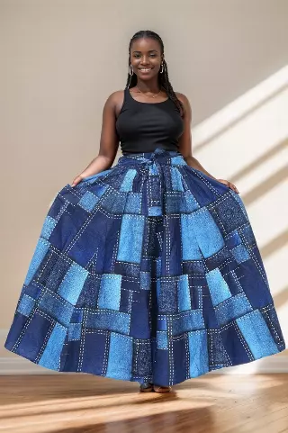 7001SK - 8 Panel African Print Skirt - Authentic African Wax (3-PCS PRE-PACK) - $25 Each — One Size / Print-638 / 3-Pcs Per Pack