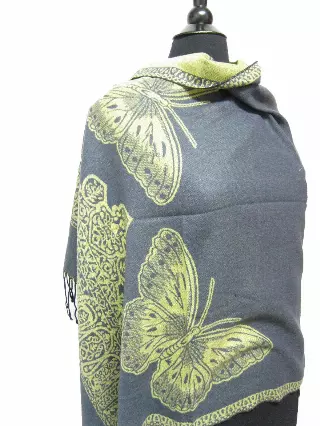 0965 Butterfly Pattern Premium Pashmina — Grey