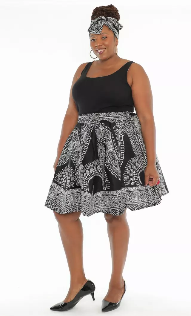 7009 - Ankara Skirt Dashiki Print African Wax Skirt (3-PCS PRE-PACK) - $15.00 Each — One Size (4-18) / Black White / 3-Pcs Per Pack