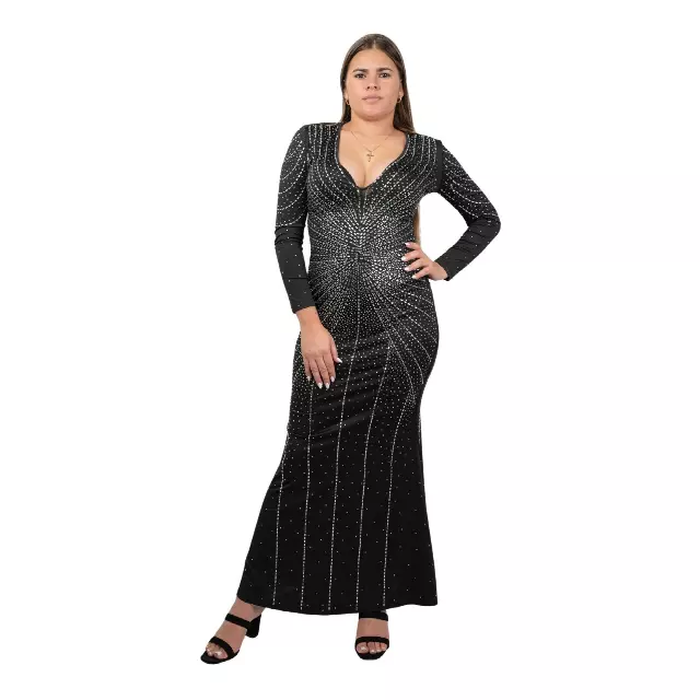 Chicaluv - Women's Elegant Long Sleeve Deep V-Neck Bodycon Mermaid Evening Gown – Sexy Formal Dress for Parties & Special Occasions
