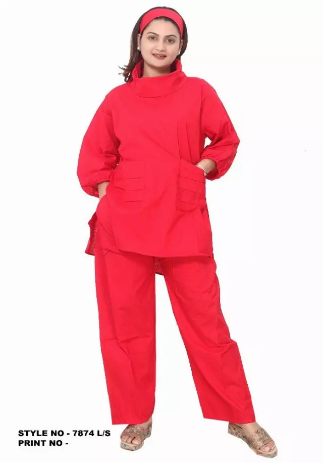 7874 L Linen 2pc Pant Set Round Cowl Neck Authentic African Design - $25 Each (3 pcs per pack) — One Size / Print-1303B