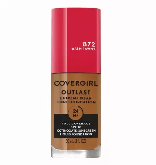 Covergirl Outlast Extreme Wear 3-in-1 Full Coverage Liquid Foundation, SPF 18 Sunscreen, Warm Tawny, 1 Fl. Oz.