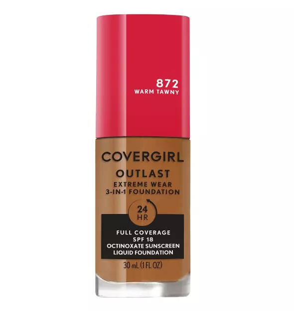 Covergirl Outlast Extreme Wear 3-in-1 Full Coverage Liquid Foundation, SPF 18 Sunscreen, Warm Tawny, 1 Fl. Oz.