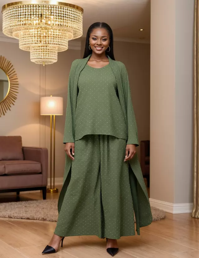 26029 - Women's Long Sleeves 3-Pcs Duster Set - $30 Each (2-Pcs Pre Pack) — Print-26000 / (M/L) + (XL/XXL) 2-Pcs