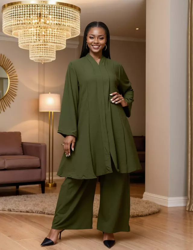26010 - Women's Shirt & Pant 2-Pcs Set - $20 Each (3-Pcs Pre Pack) — Olive / (M-L-1X) 3-Pcs