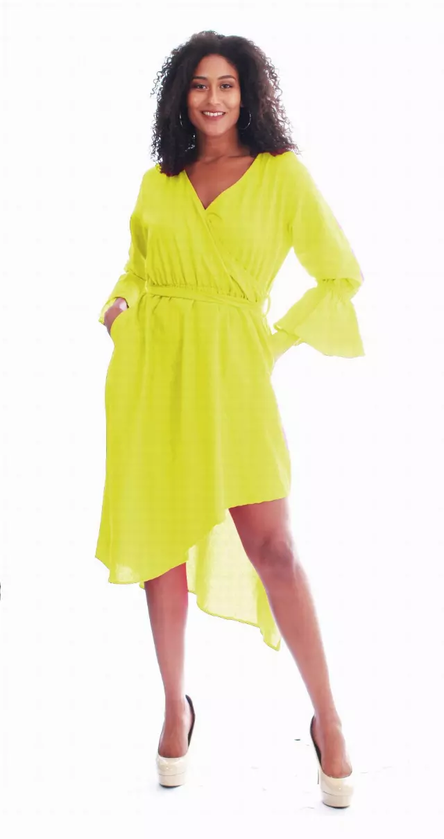 454S -SOLID RUFFLE DRESS - ON SALE!! $10.00 Each- 3 pcs in a pack — One Size / YELLOW