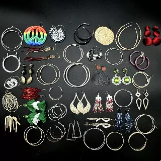 Vintage to Modern Costume Earring Lot 35+ Pairs Hoops Tassels Boho Beaded