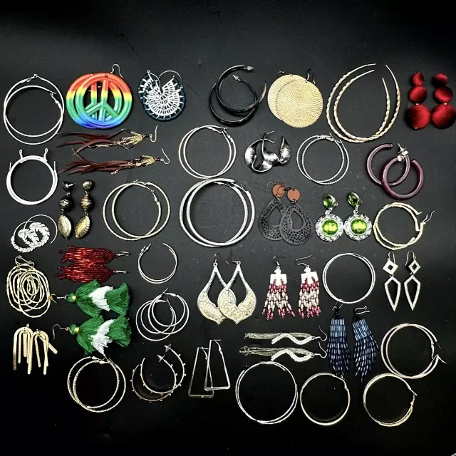 Vintage to Modern Costume Earring Lot 35+ Pairs Hoops Tassels Boho Beaded