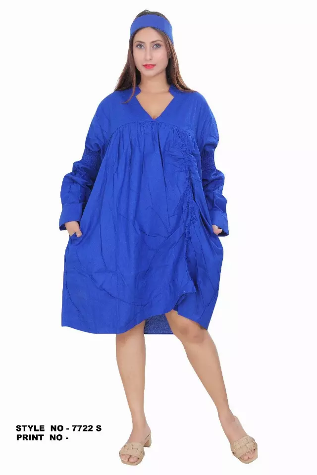 7722S - Solid Color Tunic Dress (3 PCS PRE-PACK) - $12.5 EACH — One Size (4 - 24) / Royal Blue
