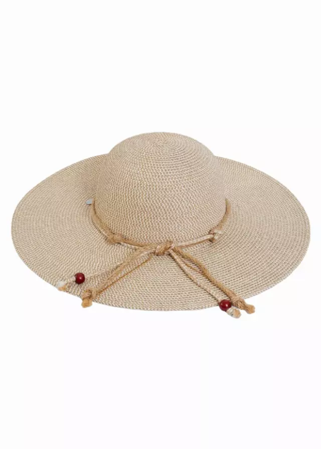 Max Studio Beaded Straw Floppy — NATURAL